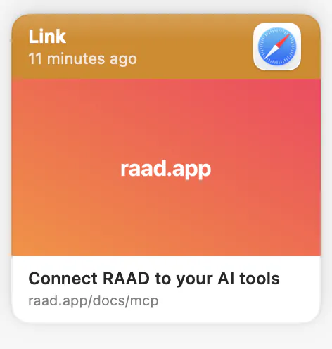 A link clip filed in the Useful Links pinboard, its header tinted by the pinboard.