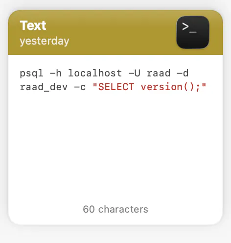A Terminal clip showing postgres process output, with “postgres” highlighted.